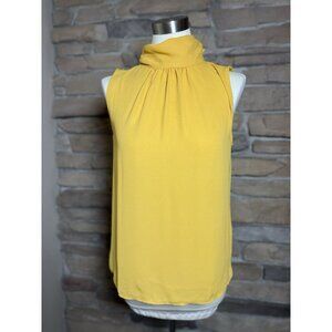 Ann Taylor Yellow Sleeveless Blouse Sz S High Neck Bow Back Tie Top